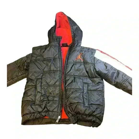 NIKE AIR JORDAN Black/Red Zip-Up Lined/Insulated PUFFER HOODED JACKET Sz-6-7 - Picture 6 of 7